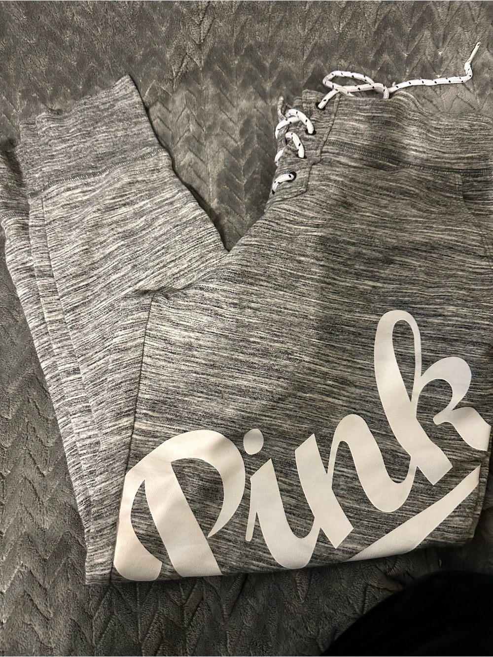 PINK Victoria's Secret Heather Gray Jogger Sweatpants with White Logo